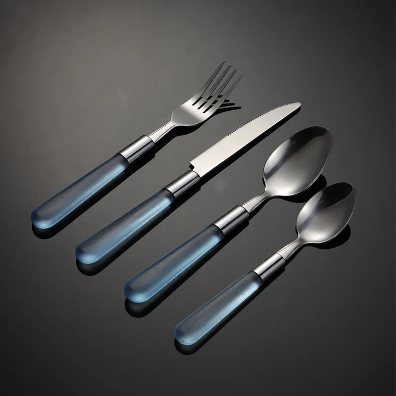 Stainless Steel Cutlery Plastic Handle Western Tableware Steak Knife Dinner Fork Teaspoon Serving Spoons Dinnerware