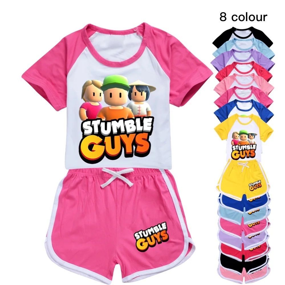 

Stumble Guys Kids Sports T-shirt +Shorts 2Pcs/Set Children's Clothing Tracksuits Outfits Pajamas Summer Boys Girls Clothing Set
