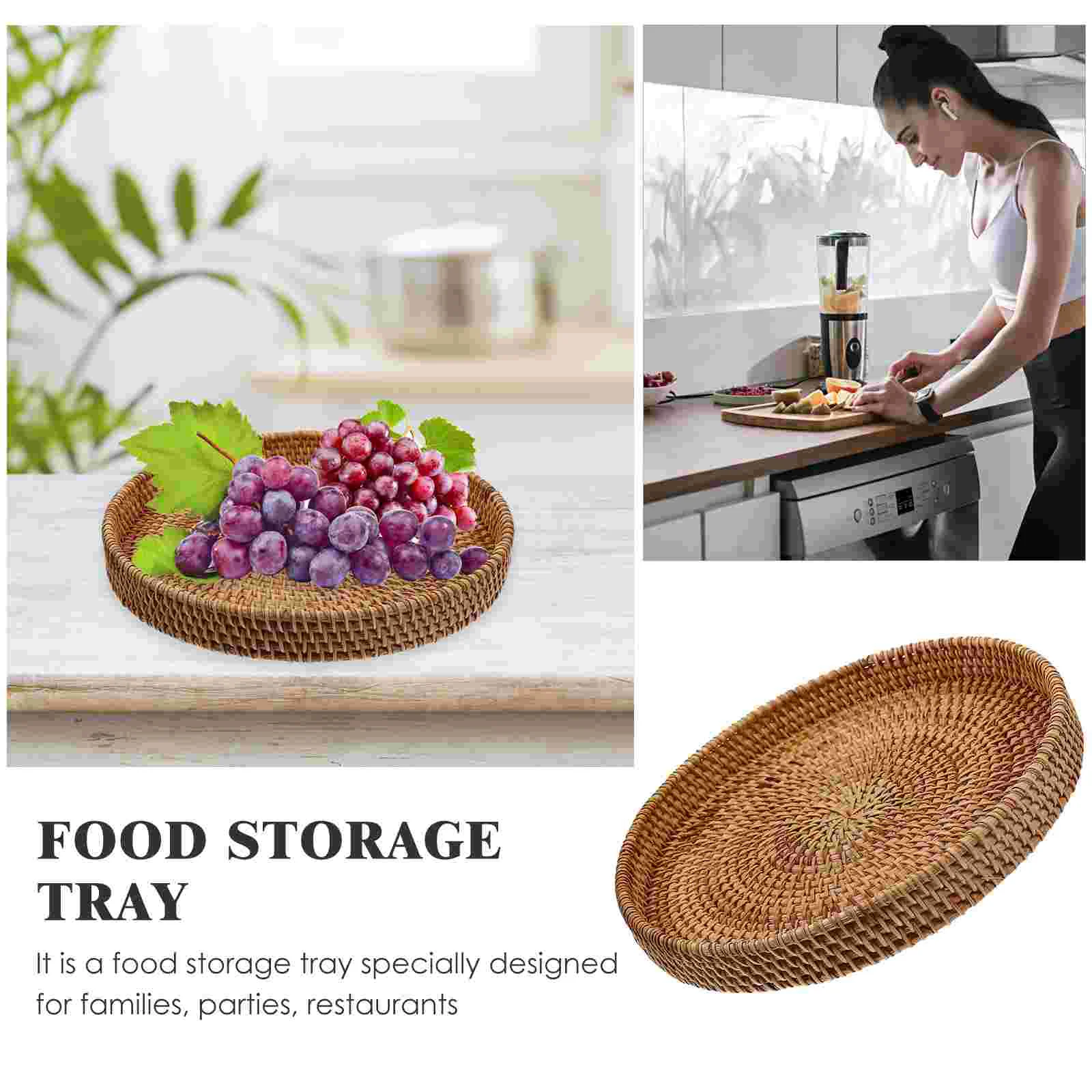 Wicker Bread Basket Foods Serving Plate Rattan Storage Table Decor Coffee Tray Light Brown 5