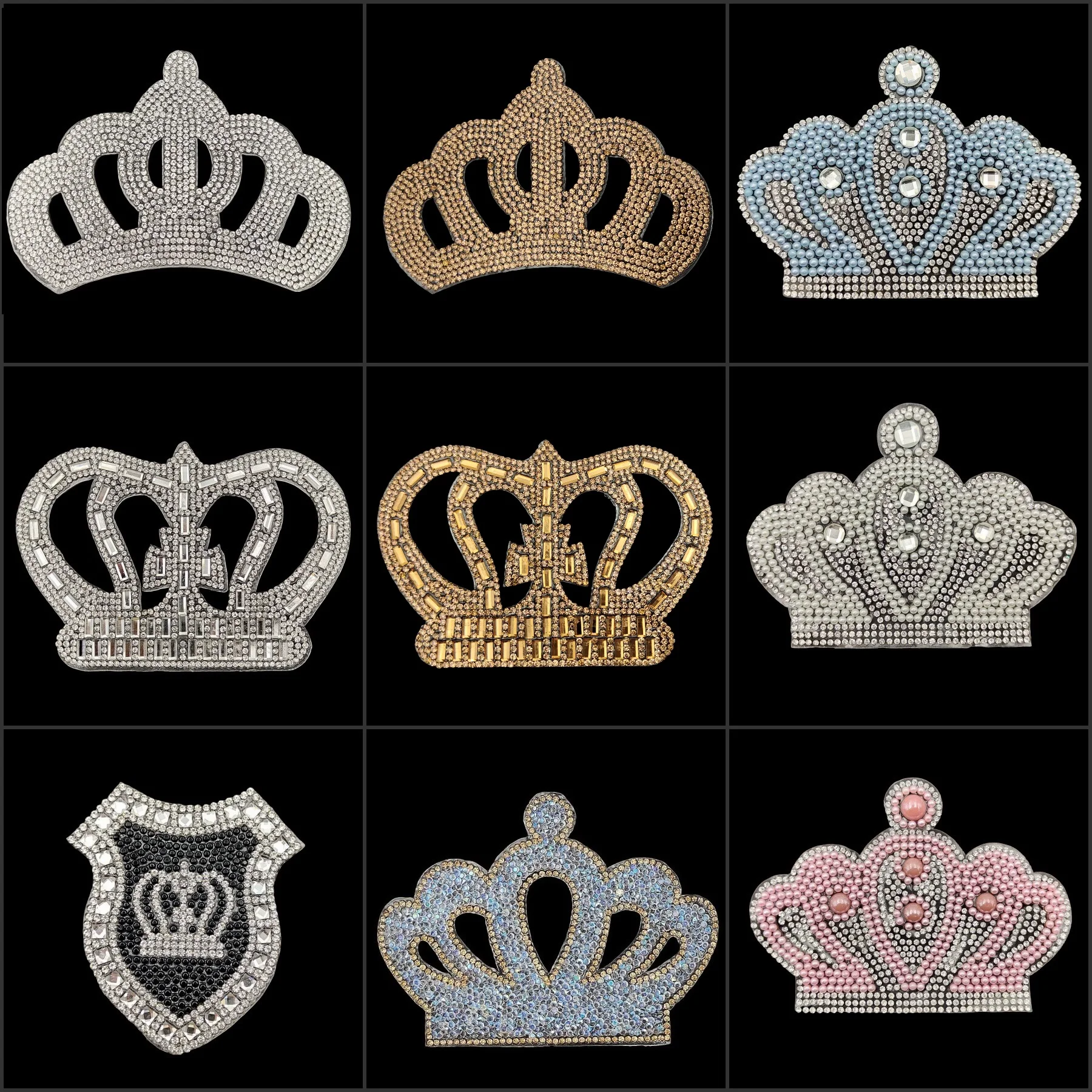 Crown Rhinestones Patches Iron On Hotfix Motif Applique Women Crystal Glass Hot fix Bride Wedding Dress Clothes
