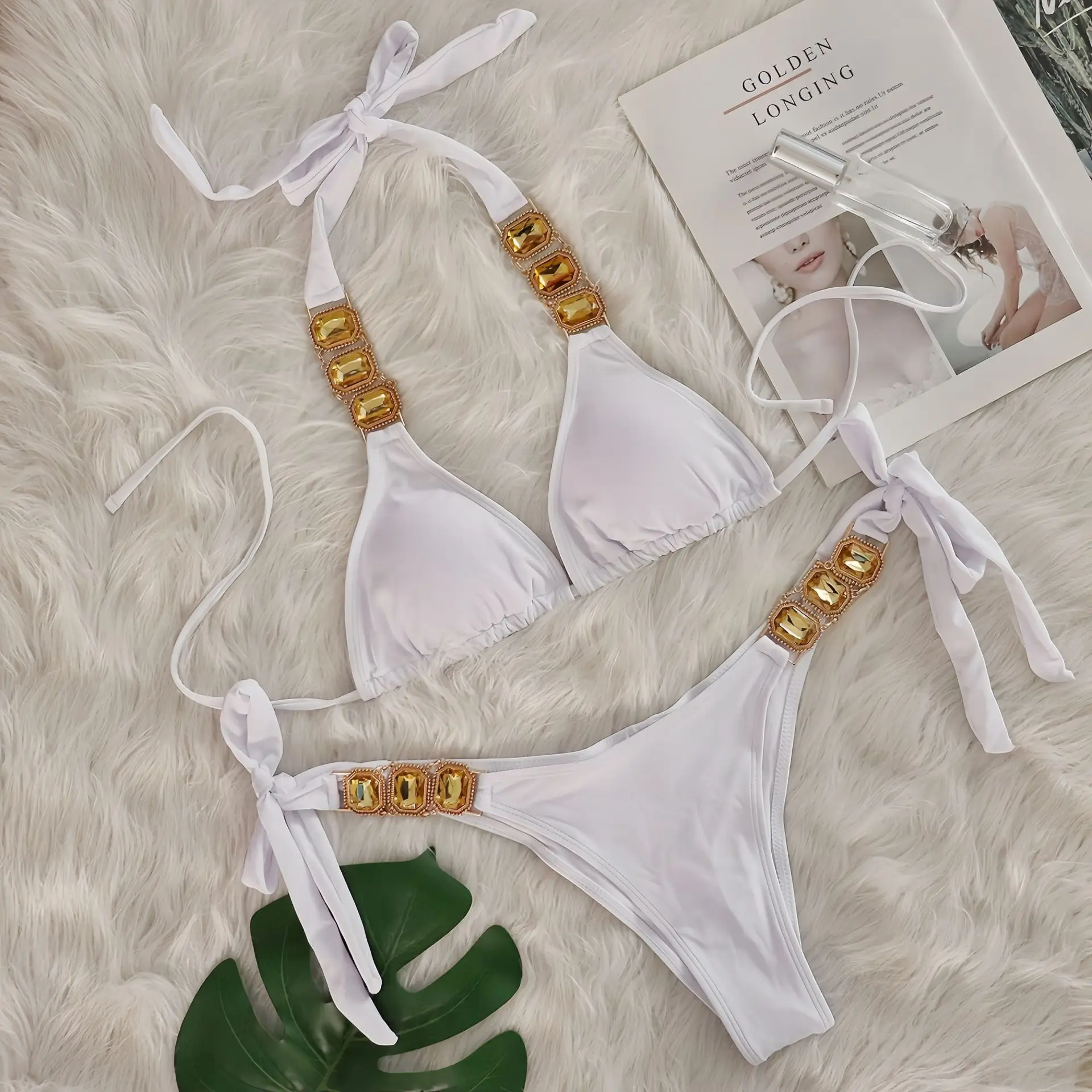 Rhinestone String Bikini - Womens Sexy 2 Piece Swimsuit for Beach Vacation