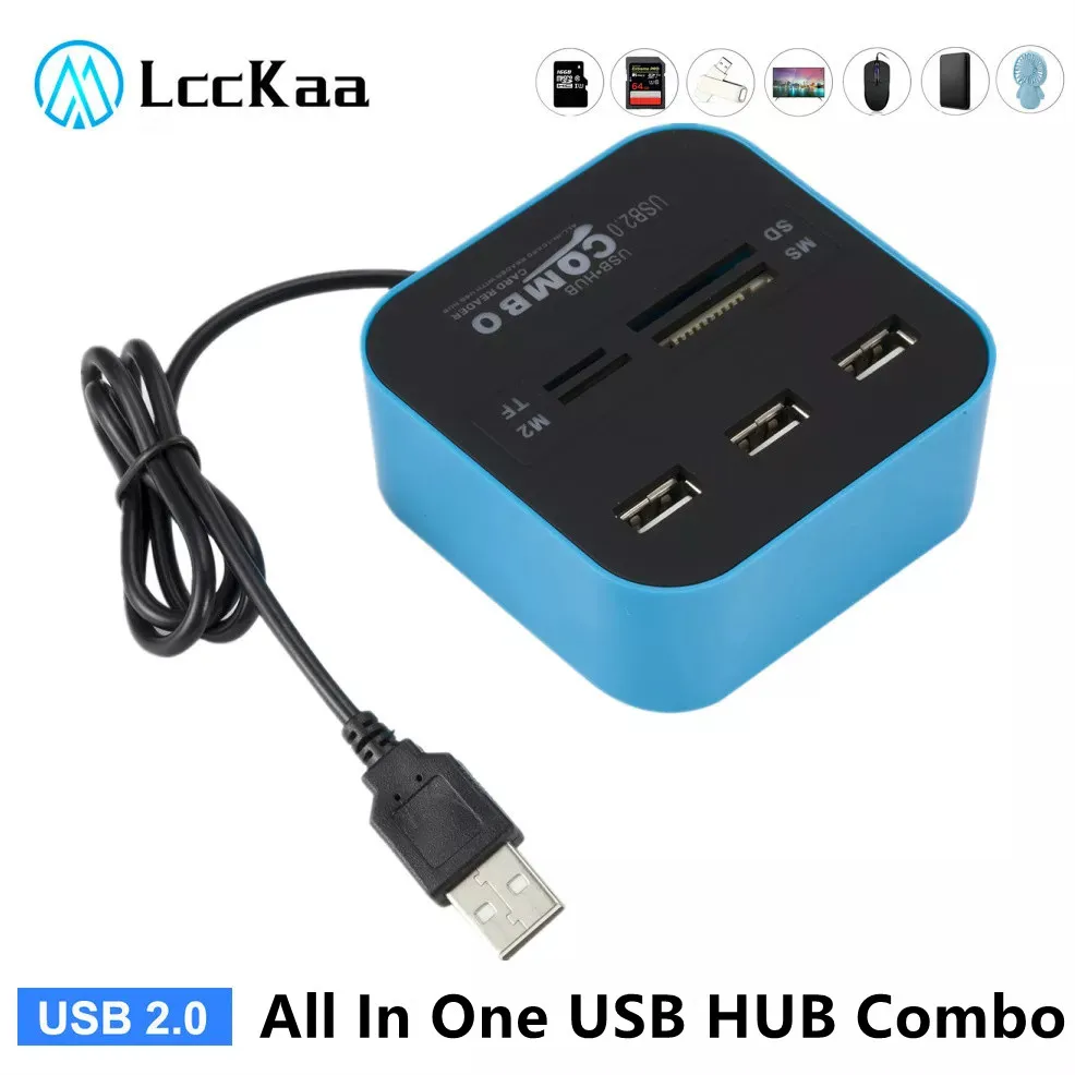 

LccKaa USB Hub Combo High Speed Multi USB 2.0 Hub USB Splitter All In One Mini Card Reader For SD/TF/M2/MS For PC Computer