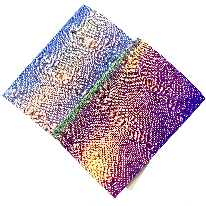 

Snake Skin Grain Iridescent Embossed PU Holographic Metallic Faux Leather Fabric For Making Bag/Handbag/DIY Accessories30*135CM