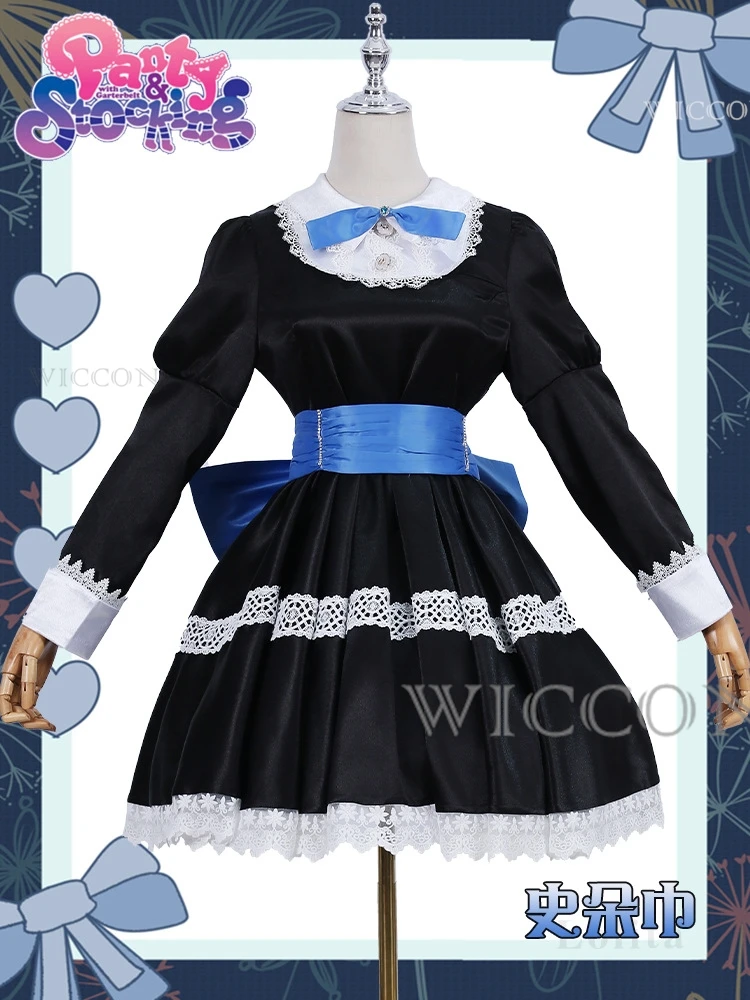 

Anime Panty Stocking Cosplay Costume Anarchy Autumn Maid Lolita Dress Belt Headwear Halloween Party Clothes For Girls