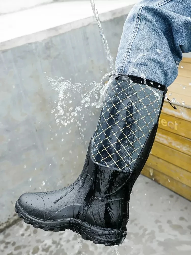 Waterproof Neoprene High Rain Boots Keep Warm Snow Rubber Shoes Anti-Slip Fishing Hunting High Boots Summer Car Washing
