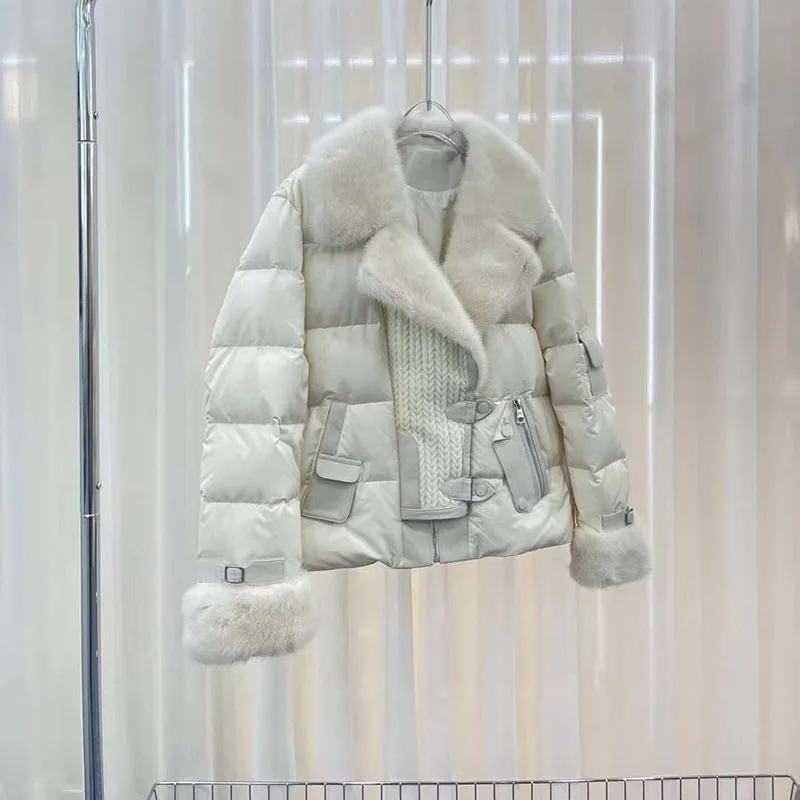 

Женская куртка с белым гусиным пухом, короткая теплая зимняя куртка с воротником из натурального меха норки, 2023