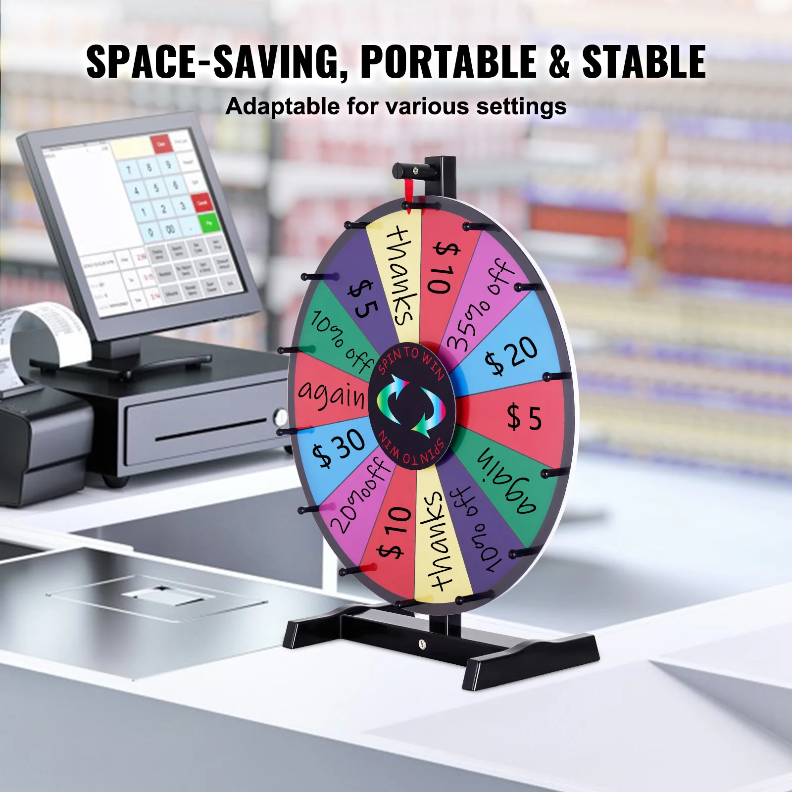 VEVOR 18/24/36 inch Spinning Prize Wheel 14 Slots Spinning Wheel Tabletop or Floor Standing Win Fortune Spin Games in Party Pub 5
