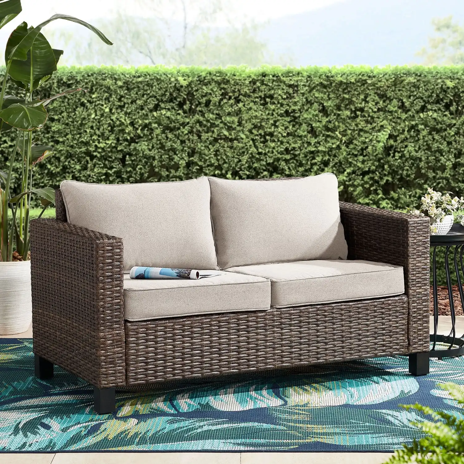 

Better Homes & Gardens Brookbury Outdoor Porch Loveseat- Beige Polyester Cushions