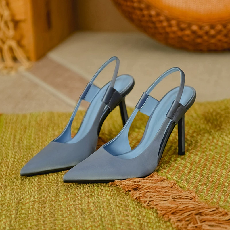 Pmwrun Women Slingback Sandals Pointed Toe Slip On Thin High Heel Ladies Elegant Pumps Shoes Summer