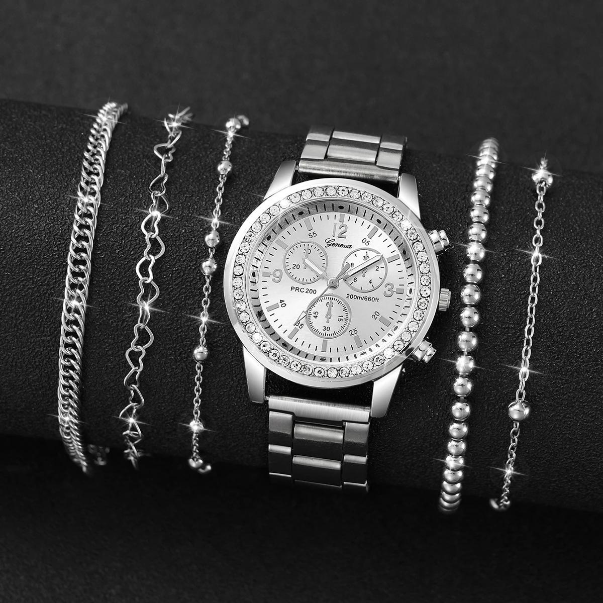 6pcs/Set Stainless Steel Women's Watch High end Diamond dial Fashion Quartz Women's Watch