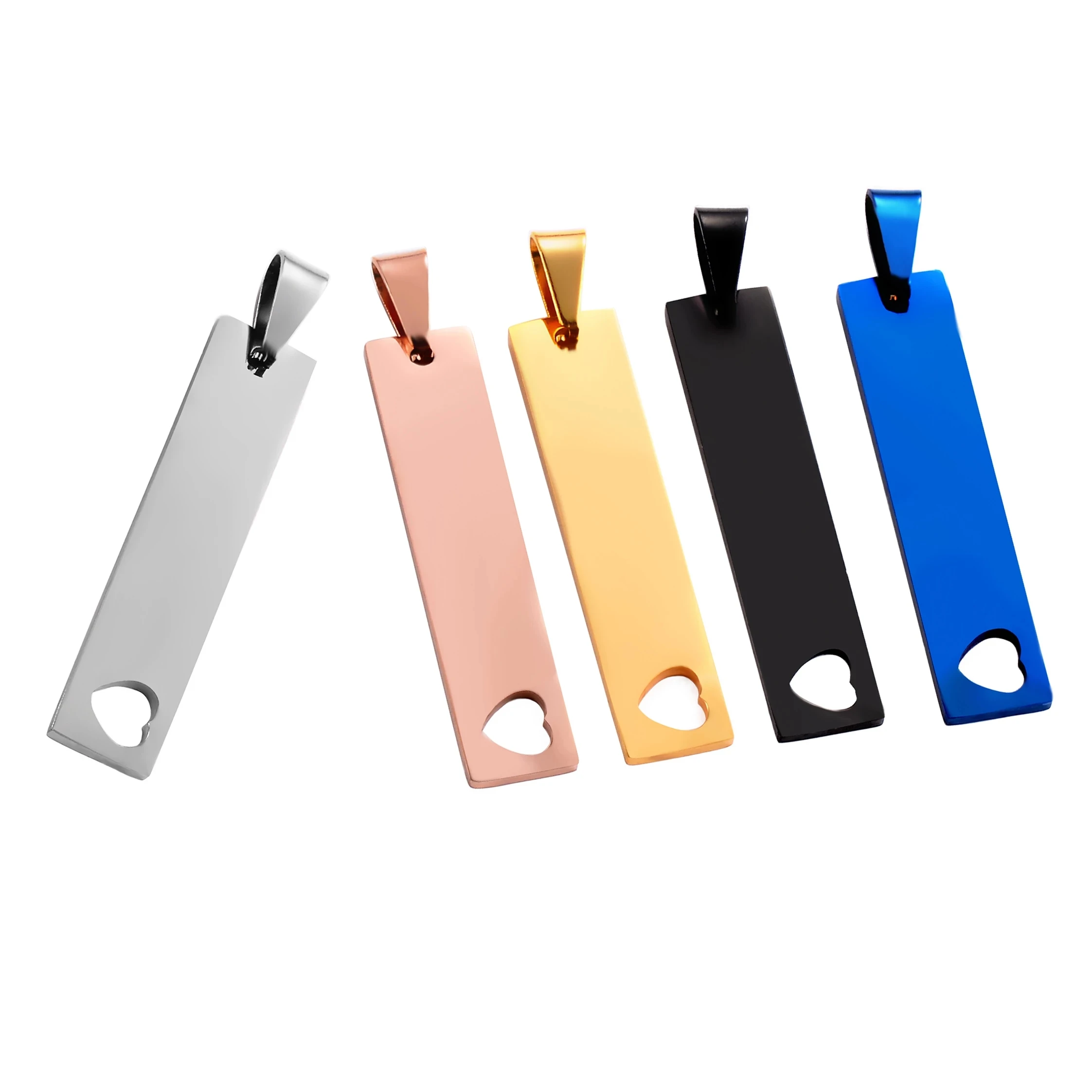 10Pcs 10X45mm Stainless Steel Rectangle Blank Love Heart Plate Tag Pendant For Making Necklace Gift Punk Jewelry Dropship