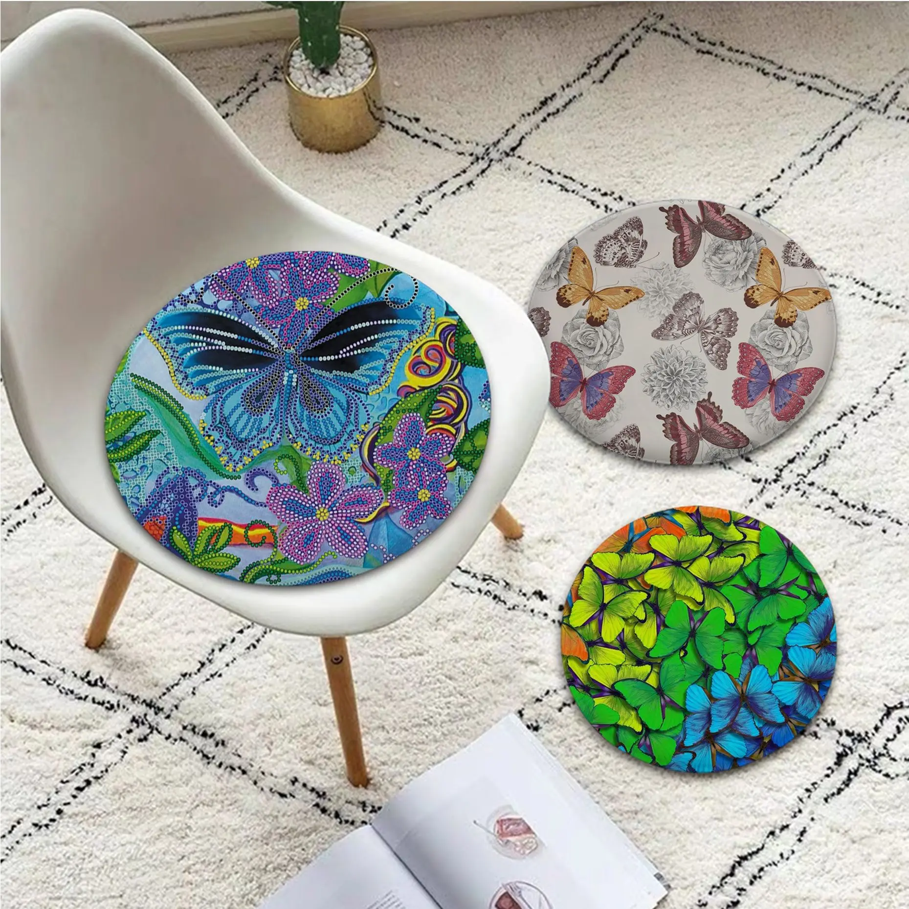 

Butterfly European Stool Pad Patio Home Kitchen Office Chair Seat Cushion Pads Sofa Seat 40x40cm Cushion Pads
