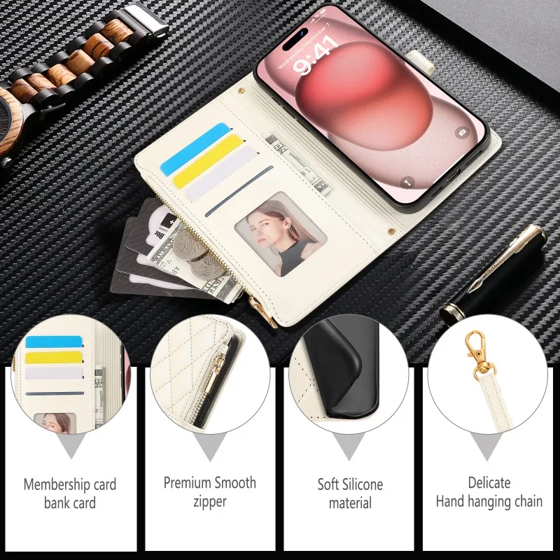 Luxury Leather Crossbody Wristlet Phone Case with Card Holder Wallet