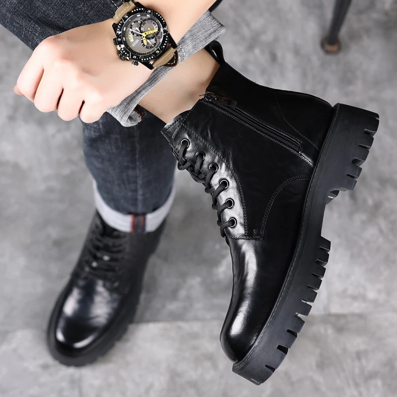 

Men Platform Plush Winter Small Leather Shoes New Fashion Trend Versatile Japan Korean Business Casual Shoes Suit Men Shoes
