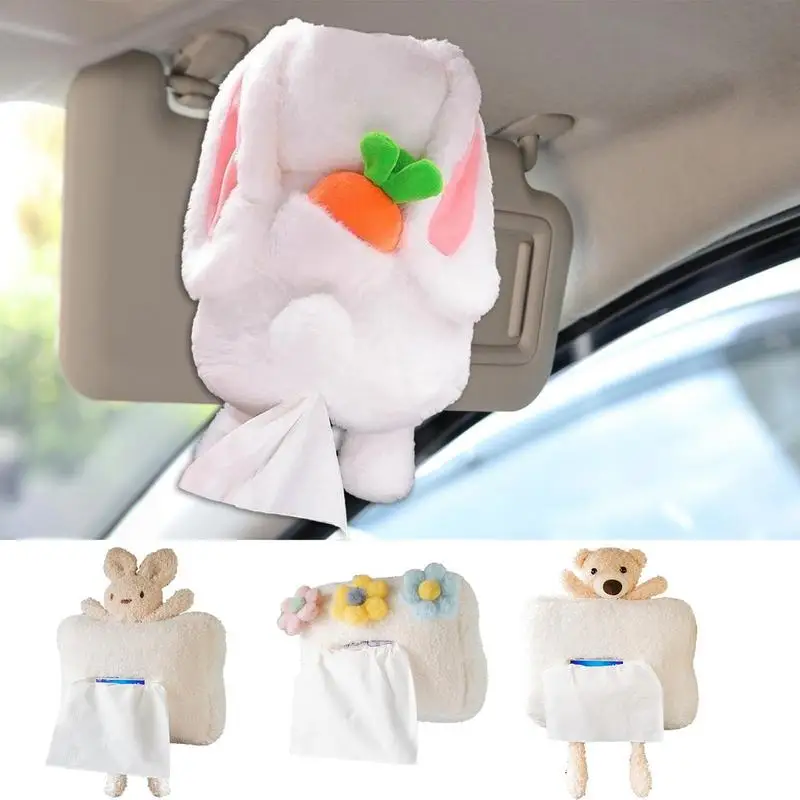 

Car Cartoon Tissue Box Automotive Cute Rabbit Shape Tissue Paper Holder Hanging Plush Napkin Paper Container For Sedans SUVs