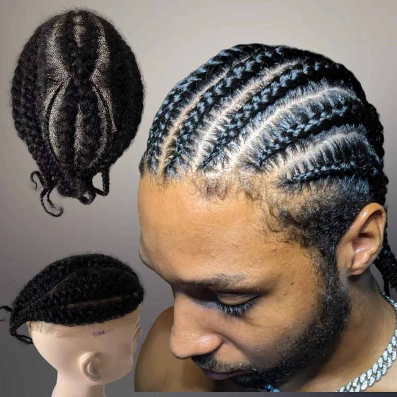 Peruvian Virgin Replacement Number 8 Afro-American Corn Braids Toupee 8x10  Full Lace Unit for Men