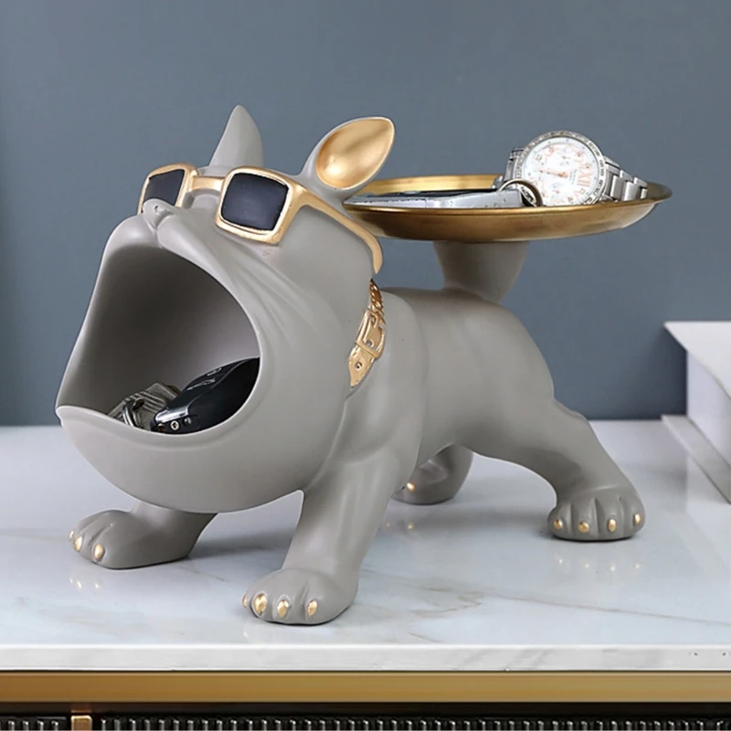 Entryway Key Storage Tray Creative Big Mouthed Dog Shaped Resin And Iron Plate Key Holder For Desk Organization 3
