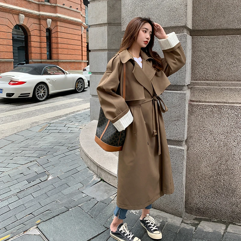 warmest winter coats for women Fashion New Oversize Loose Women Trench Coat Long Double-Breasted Duster Coat Windbreaker For Lady Spring Autumn Outerwear Black long puffer coat Coats & Jackets