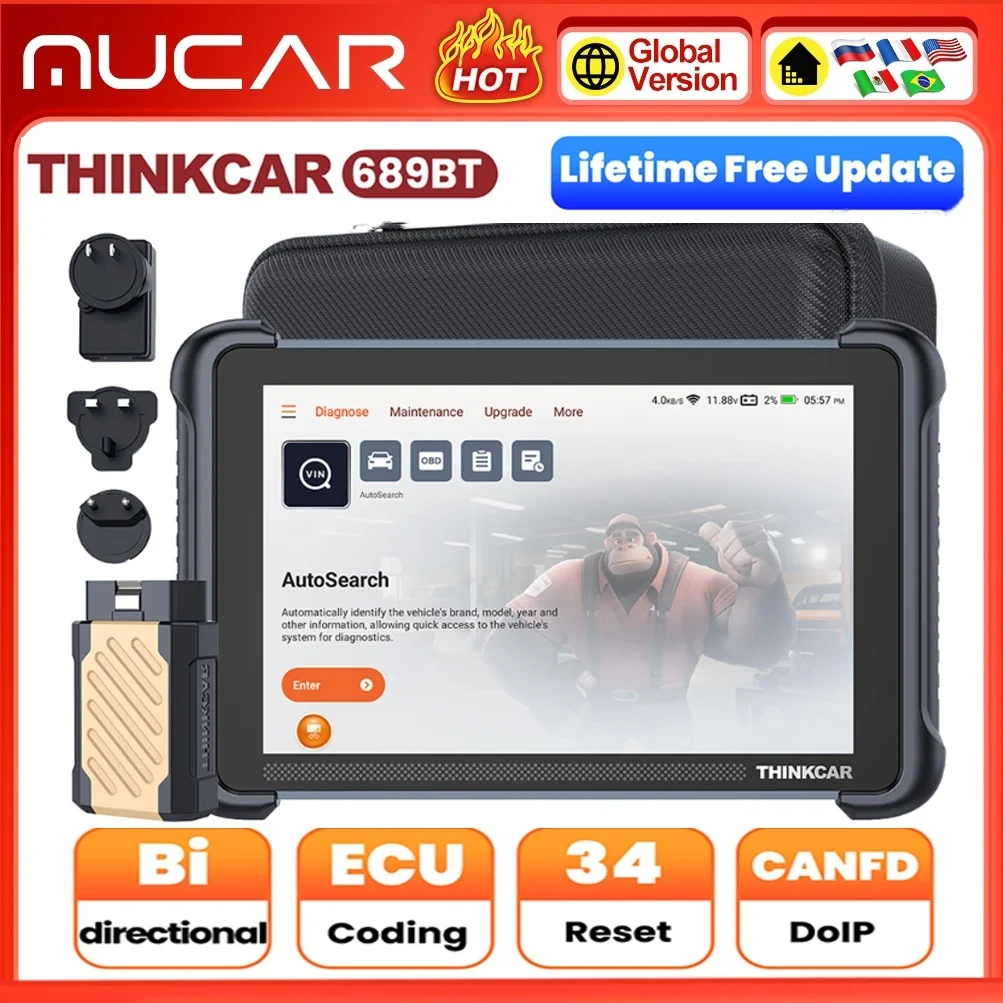 Automotive Diagnostic Scanner THINKCAR Thinkscan 689BT Diagnostic Tools All System OBD2 Scanner ECU Coding CANFD DOIP 34 Resets Lifetime Free Auto Scan Tools