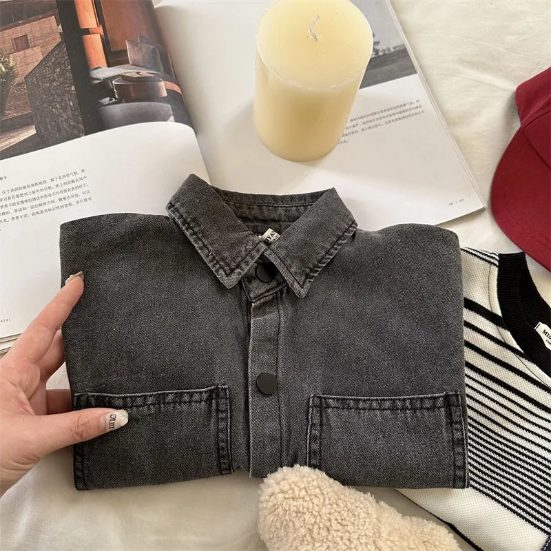 Chemise en Jean à Manches sulfpour Bébé Fille et Garçon de 1 à 10 Ans, Blouse en Denim à la Mode, Tenue de Printemps et Automne