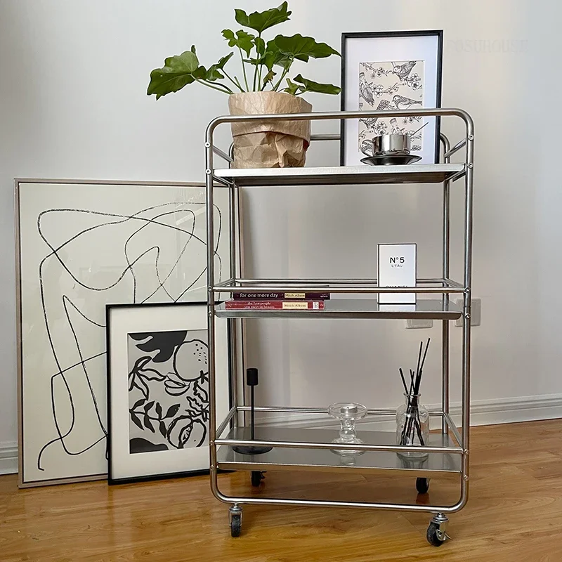Modern Removable Trolley for Office Metal Sundries Storage Three-layer Hand Cart Stylish Unique Designer Trolley Cart for Hotel