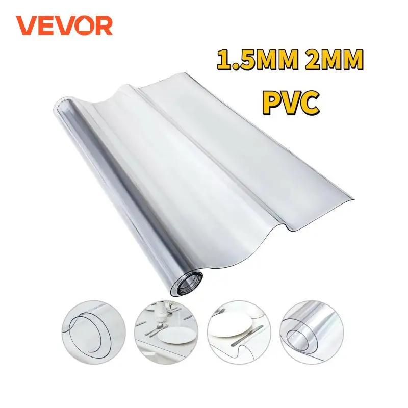 VEVOR PVC Tablecloth Transparent Table Cloth 1.5mm 2mm Waterproof Oilproof Plastic Soft Glass Protector Cover for Dining Table plastic tablecloth