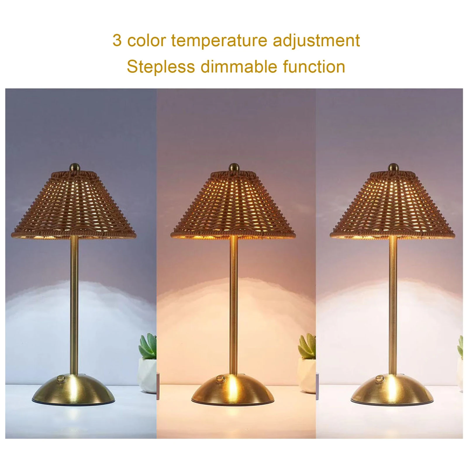 LED Rechargeable Reading Light Compact Energy Saving Dimmable Bedside Lamp 600mAh 2W Eye Care PC Rattan Weaving for Restaurant
