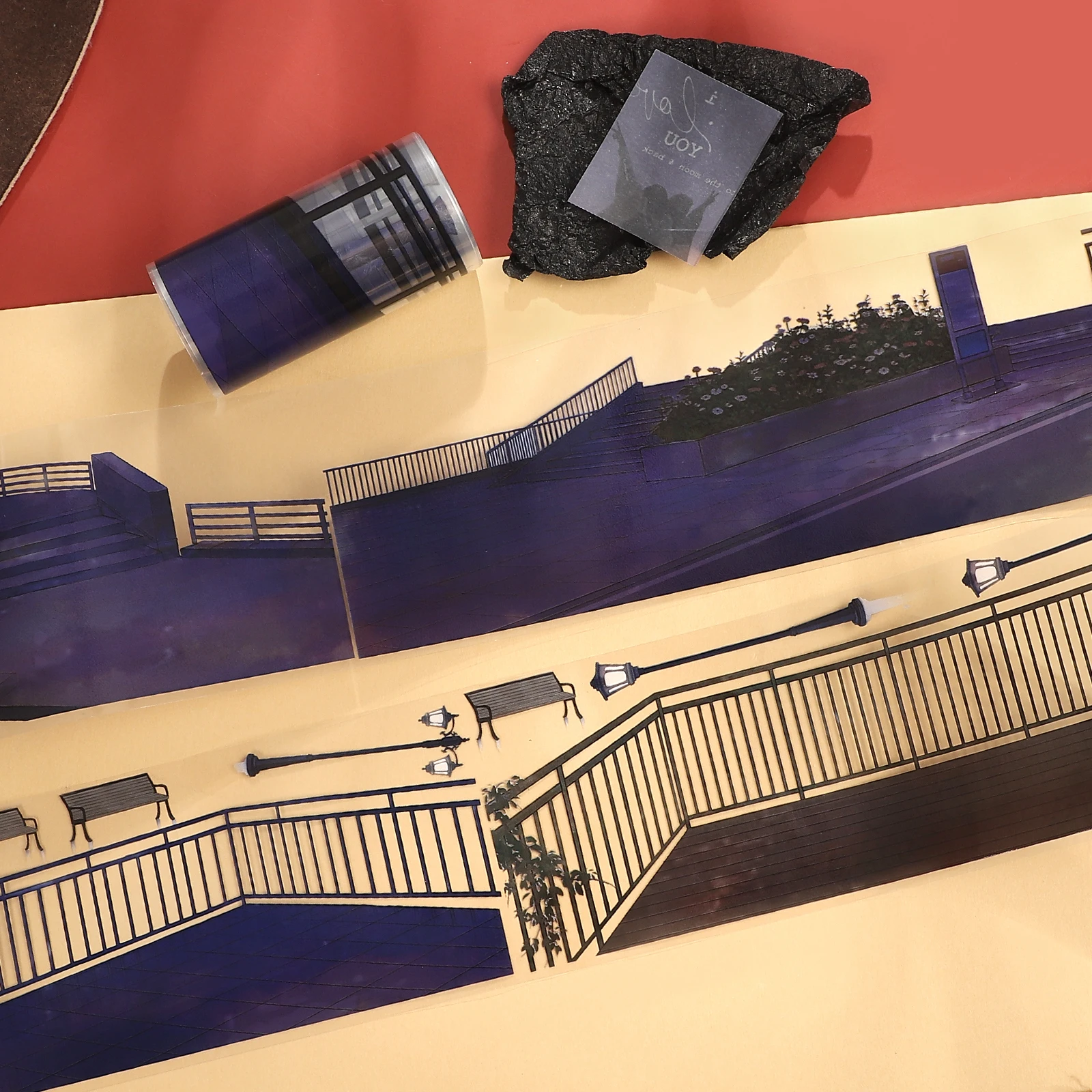 80mm*5m 빈티지 나이트 테라스 풍경 PET 테이프 크리에이티브 DIY 저널 재료 콜라주 스크랩북킹 문구류