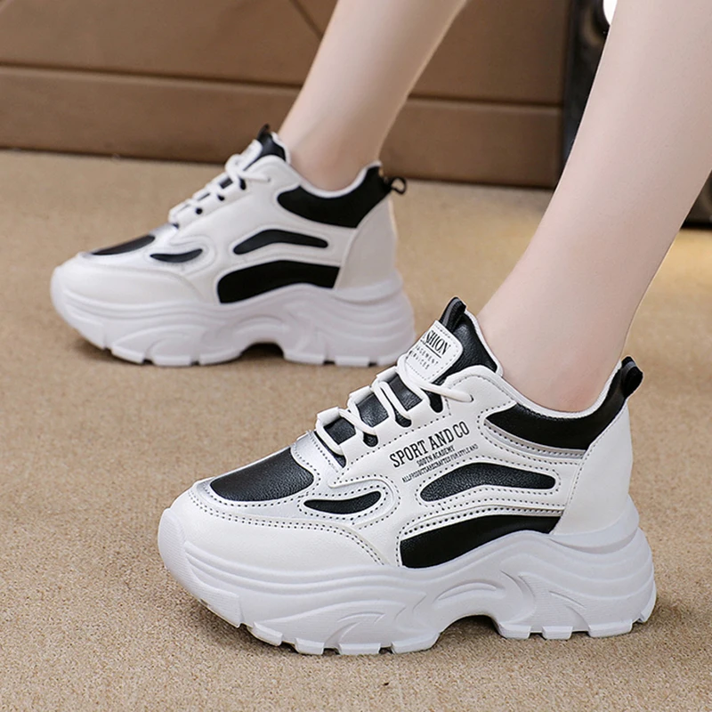 

Fashion Chunky Platform Sneakers Women 2024 Spring Thick Bottom Sprots Shoes Woman Mix Color PU Leather Lace Up Casual Shoes 42