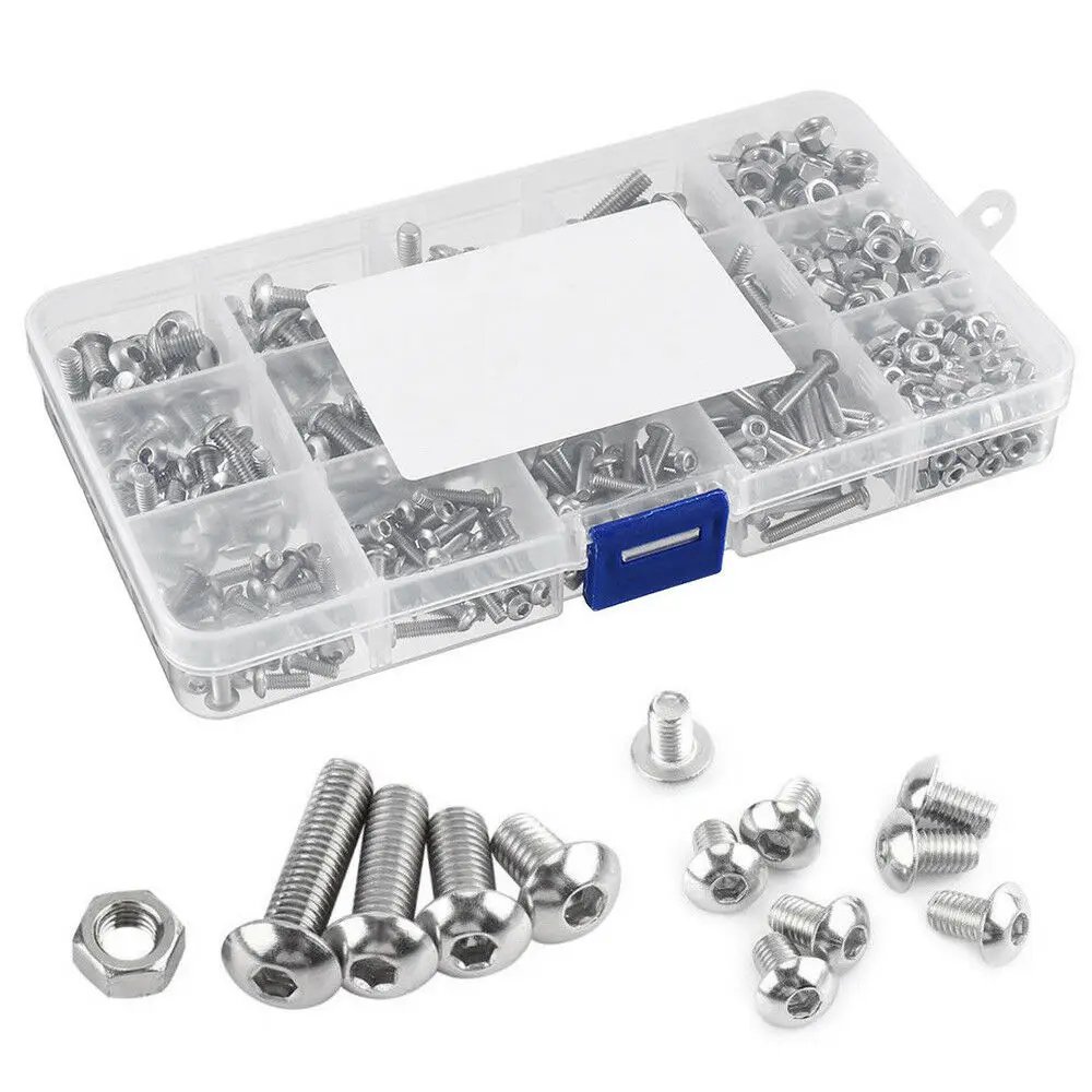 900pc Stainless Steel Nuts & Bolts Assortment Kit - M3 M4 M5 M6 Machine Screws With Washers