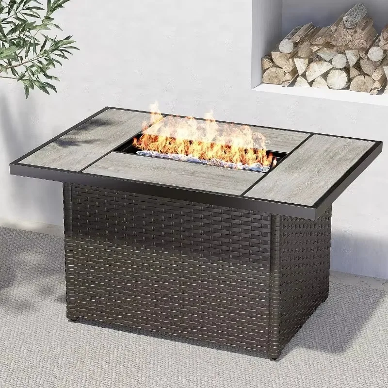 Outdoor 43-Inch CSA Safety Approved Gas Fire Pit Table 50000 BTU Rectangle Propane Fire Pit with Ceramic Tile Top