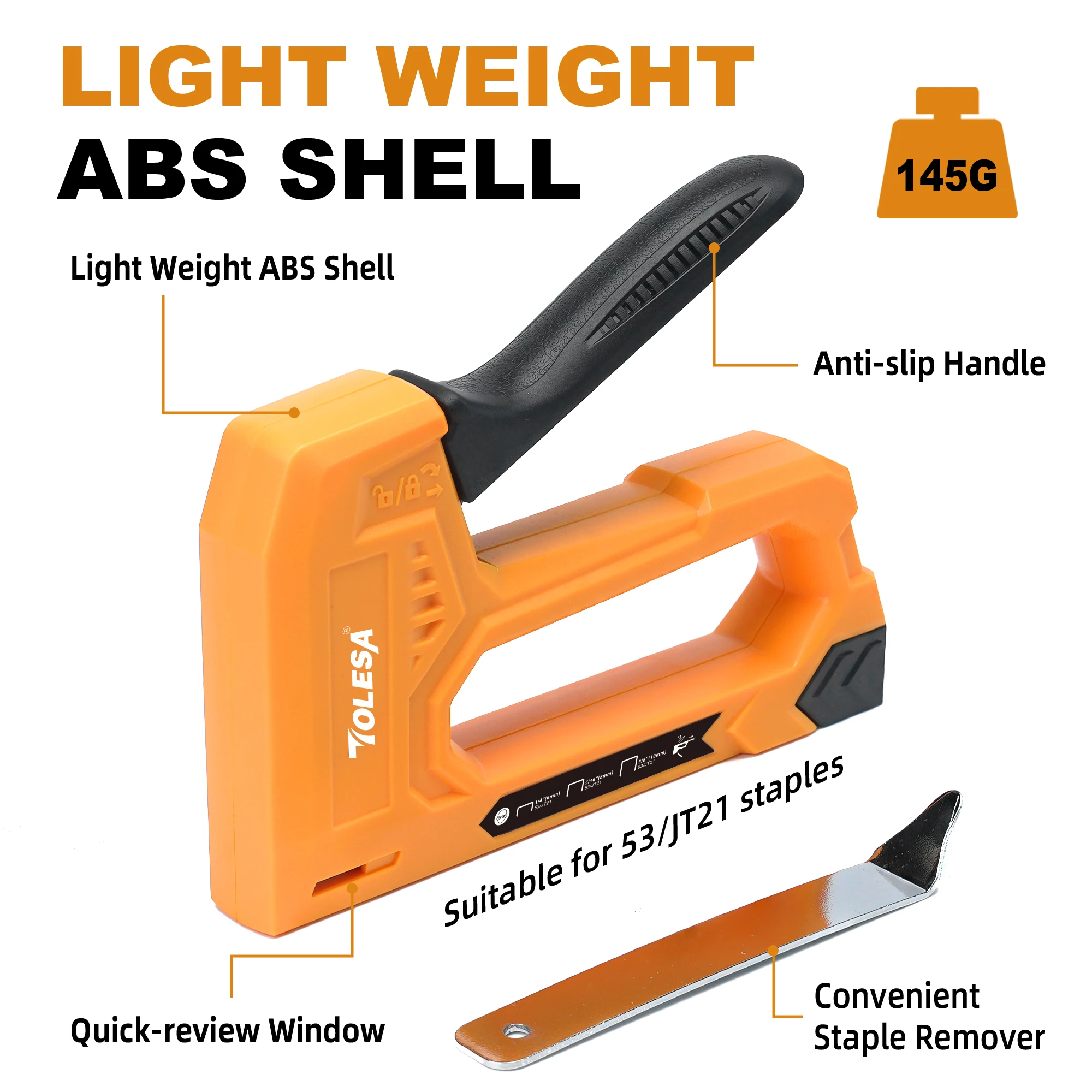 TOLESA Light Duty Staple Gun for Wood - Upholstery Nail Gun with 1600pcs Staples 1/4, 5/16, 3/8 Inch and Staple Remover 6
