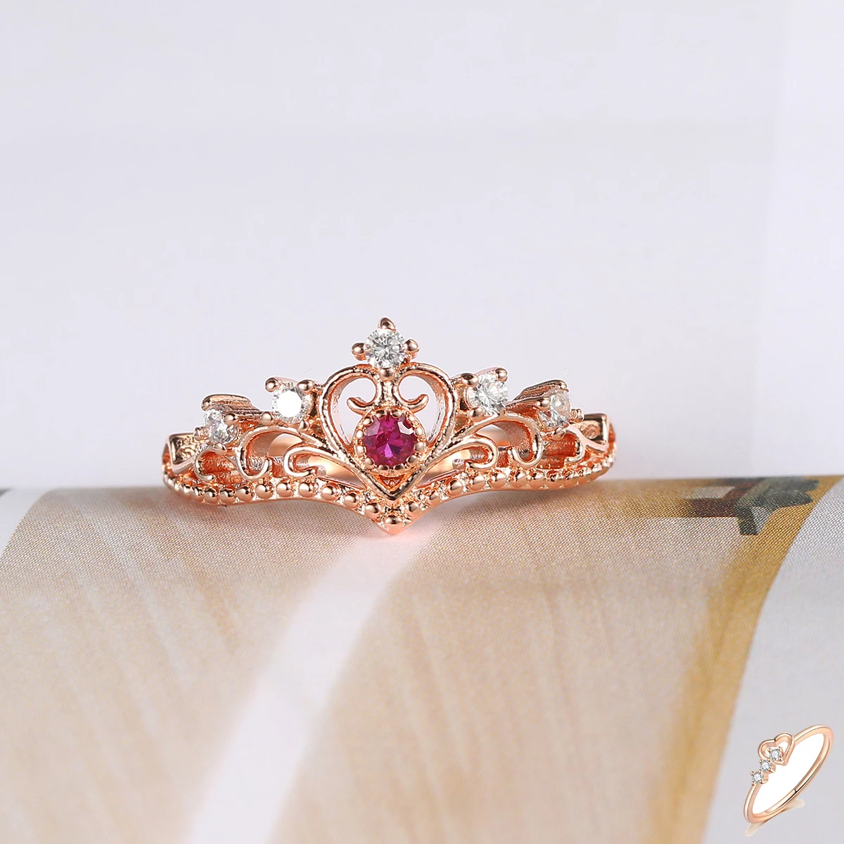 ZHOUYANG Ringe Für Frauen Luxus Aushöhlen Prinzessin Crown Blau Lila Rot Zirkon Rose Gold Farbe Mode Schmuck KBR212