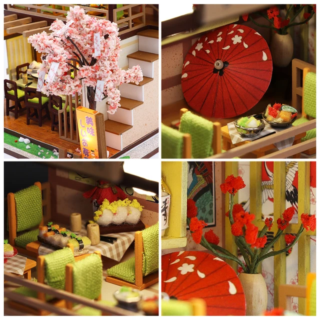 Cutebee DIY House Miniature with Furniture LED Music Dust Cover Model Building Blocks Toys for Children Casa De Boneca A68E 3