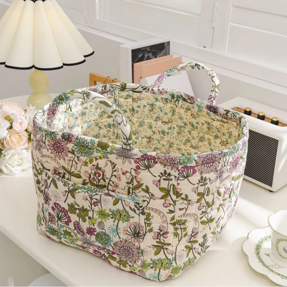 Pastoral Style Baskets with Handle Quilted Laundry Hampers Large Capacity Portable Underwear Sorting Basket for Home Kitchen