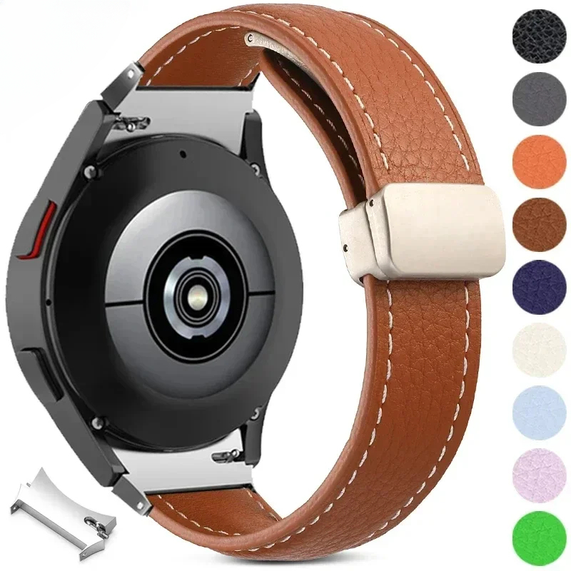 No Gaps Leather Band for Samsung Galaxy Watch 6 5 4 40mm 44mm 4/6Classic 46mm 42 43 47mm 5 Pro 45mm Magnetic Buckle Watch Strap