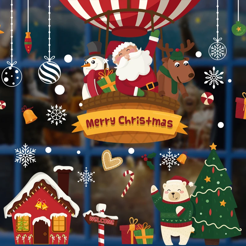 

Cartoon Wall Stickers Self-adhesive Paper Christmas Decorations Festive Atmosphere Layout Santa Claus Snowflake Snowman