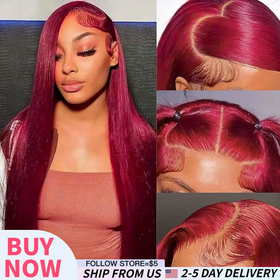 Burgundy 13x6 HD Lace Frontal Human Hair Wig 30 Inch Straight Human Hair Wigs 13x4 Lace Front 99J Colored 100% Human Hair Wig