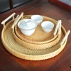 Handwoven Rattan Storage Tray Dinner Serving Tray With Handle Fruit Cake Wicker Basket Breakfast Bread Food Plate 1
