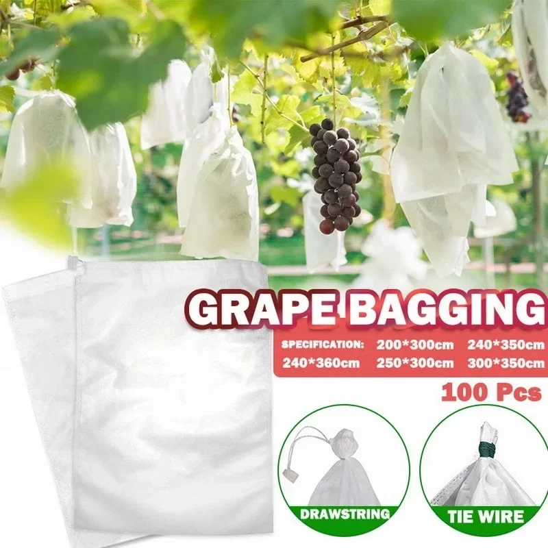 100Pcs Drawstring Style Grape Protect Bag Fruit Protection Bags Mesh Bag Against Insect Pouch Waterp Mini Greenhouse