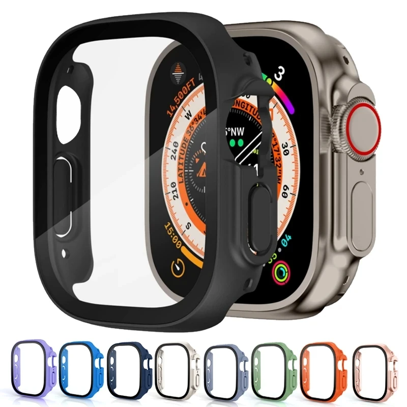 

Стекло + фотоэлемент для Apple Watch Ultra 49 мм, ремешок для умных часов, бампер для ПК + защита экрана, закаленное покрытие, аксессуары для часов iwatch