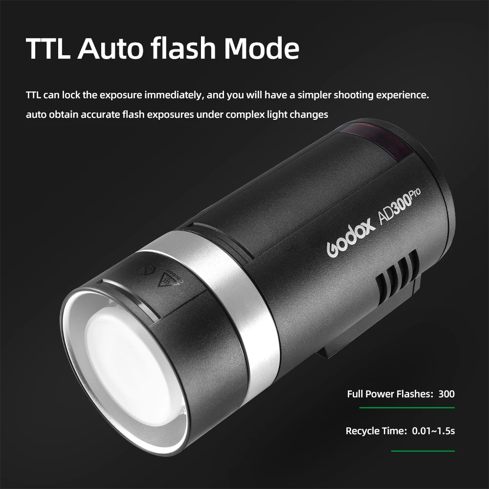 Godox 300Ws TTL 2.4G 1/8000 HSS AD300Pro Outdoor Flash Light with Battery for Canon Nikon Sony Fuji Olympus Pentax On Camera Flash Camera Flash