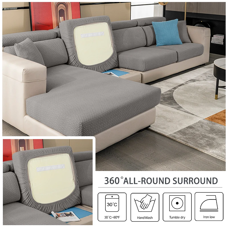 Jacquard Stretch Sofa Seat Cushion Covers Soft Pure Sofa Seat Slipcover Washable Elastic L-Shaped Sofa Cover For Home Hotel 6