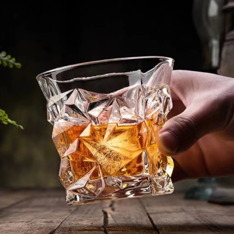 265ml Transparent Foreign Wine Glass Fashion Crystal Carved Whiskey Glass Household Drinkware Scotch Bourbon Tequila Vodka Cups