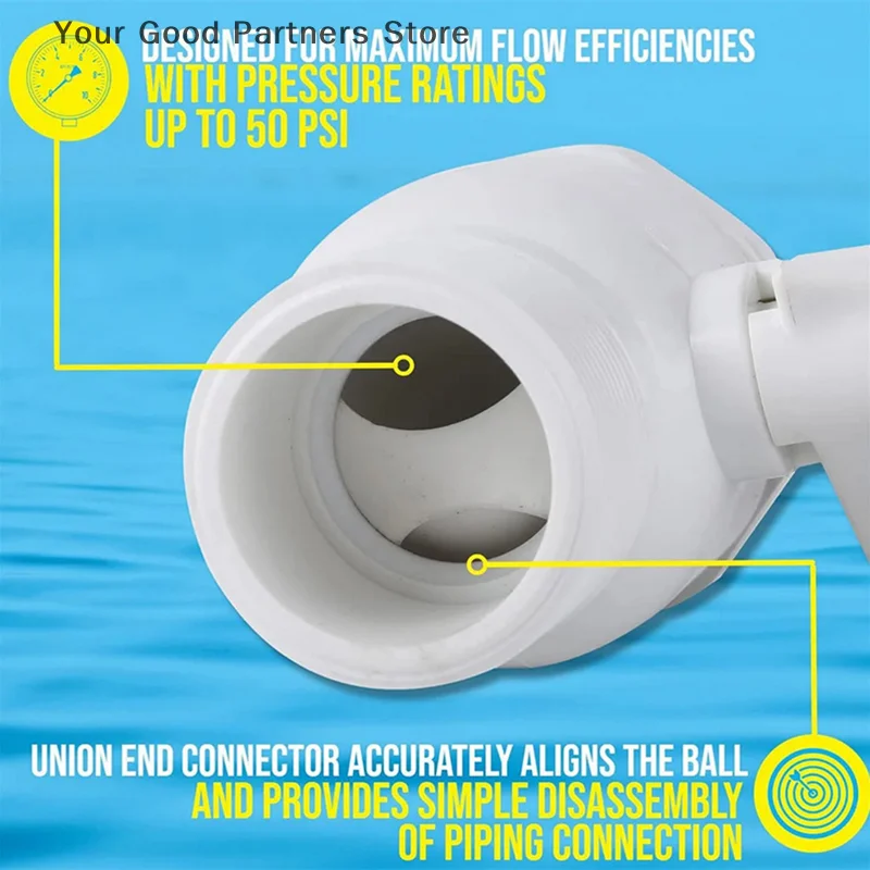 2-Way Ball Valve Pool Pump Valve 1.5-1.25in Pool Filter Stop Connector Maximum 50 PSI Pressure Rating for Swimming Pools