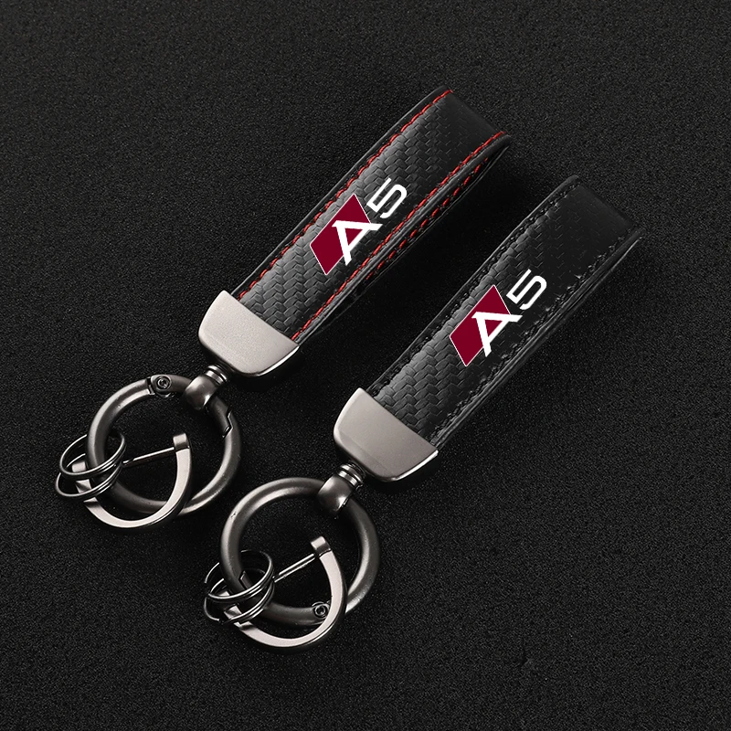 Leather Carbon Fiber Car Rings Keychain Zinc Alloy Keyrings For audi A5
