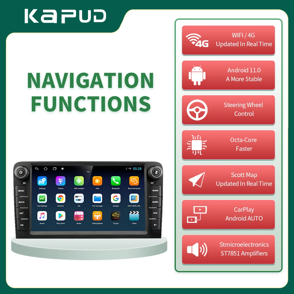 Kapud-Android 10 Car Multimedia Radio Player, GPS CarPlay, Auto BT, DSP, SWC, Stereo, Audi A3, 2003-2011, RS3 Sportback, 8