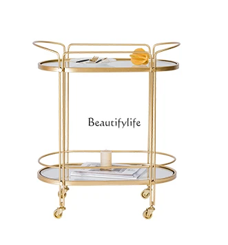 

Nordic Light Luxury Living Room Trolley Rack Removable Tea Liquor Cabinet Glass Sideboard Cabinet