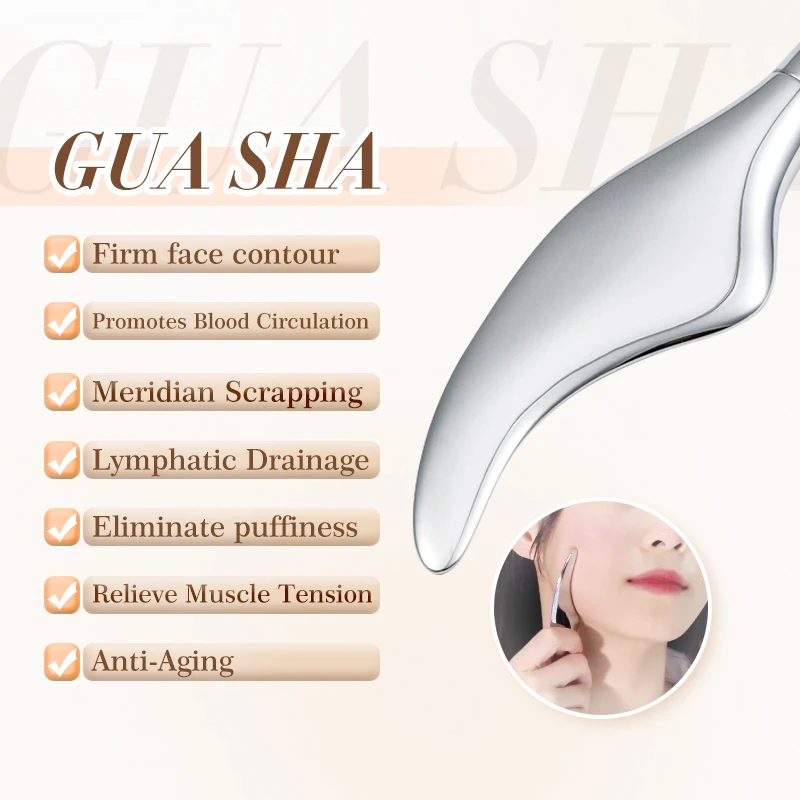 Facial Roller Gua Sha Beauty Face Neck Massage Tool Stainless Steel Skin Tightening Face Lifting Beauty Care Massage Roller