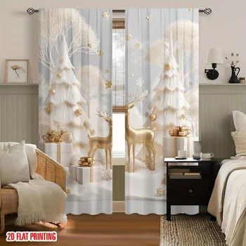 Holiday Magic Gold Christmas Curtains 1
